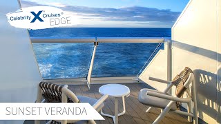 Sunset Veranda Stateroom  Celebrity Edge Full Walkthrough Tour amp Review 4K  2021 [upl. by Ynnel]