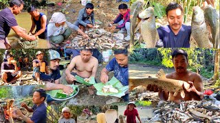 Clan fishing part 2  cought more than 100 kgs of local fish  cook and eat in naga style [upl. by Raffarty124]