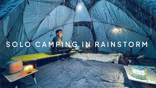 COZY HOT TENT CAMPING IN RAINSTORM • ASMR [upl. by Ydoj]