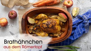 Brathähnchen knusprig aus dem Römertopf  Rezept [upl. by Nilknarf]