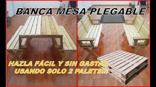 Mesa banca plegable hecha de 2 Palets Paso a paso Folding bench turns into a Table from 2 pallets [upl. by Mellman]