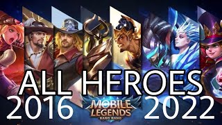 ALL HEROES IN MOBILE LEGENDS 2016  2022 [upl. by Guarino427]