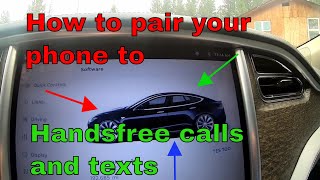 How to pair a cell phone to a Tesla via Bluetooth to make calls and send and receive text messages [upl. by Reivaj496]