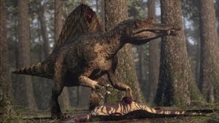 Spinosaurus vs Carcharodontosaurus  The balance of power  Planet Dinosaur  BBC [upl. by Ahseek]