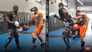 URIAH HALL KNOCKS DOWN SPARRING PARTNER WITH SPINNING BACK KICK [upl. by Boswell]