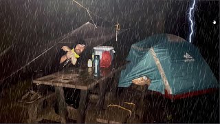 SOLO CAMPING in HEAVY RAIN  Prolonged Thunderstorm [upl. by Aidekal]