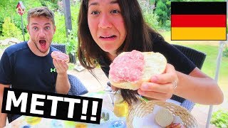 American Tries RAW PORK in Germany Mettbrötchen [upl. by Dlanor]