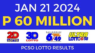 Lotto Result January 21 2024 9pm PCSO [upl. by Atikan]