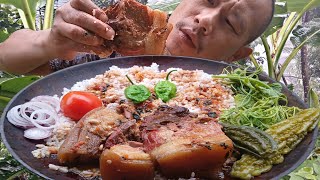 EATING HUGE PORK MEAT  NAGA PORK RECIPE  NAGA STYLE MUKBANG NORTHEAST INDIAN [upl. by Ahsak153]