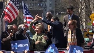 Hillary Clinton dances on stage with NY officials [upl. by Hgielyk]