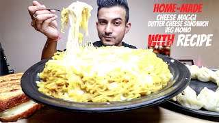 HomeMade Cheese Overload Maggi Cheese Paneer Sandwich and Veg Momo MUKBANG AND RECIPE [upl. by Miche]