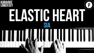 Sia  Elastic Heart Karaoke SLOWER Acoustic Piano Instrumental Cover Lyrics LOWER KEY [upl. by Brittni148]